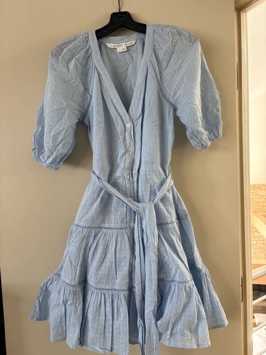 Veronica Beard Dresses & Skirts - Veronica Beard Pale Blue Cotton Tiered Dress with Lace Trim
